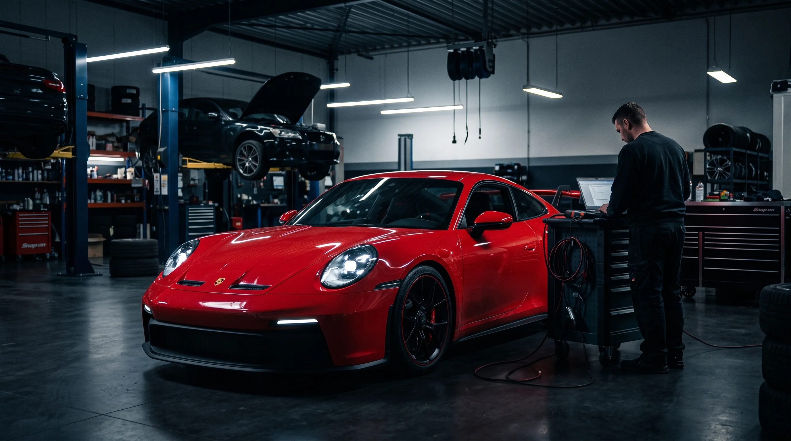 Porsche 911 GT3 en taller de mecánica de precisión Vértice Motores